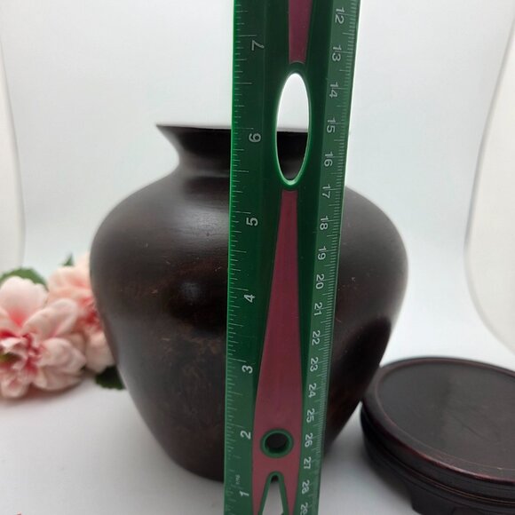 Vintage Globe Wood Vase with Base Mango Accents - Picture 11 of 16